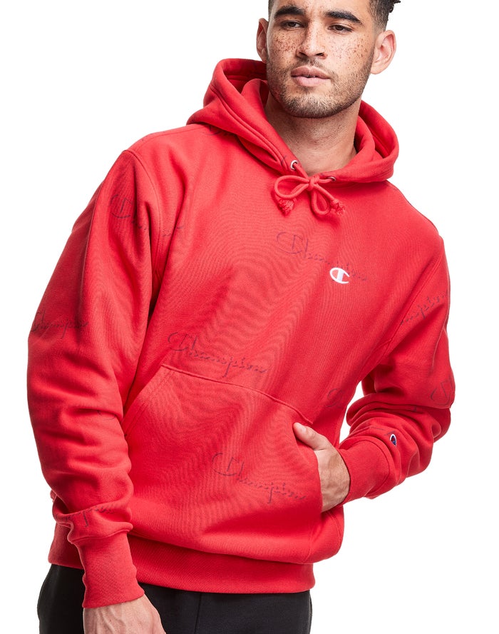 Champion Reverse Weave All Over Print Hoodie Heren - Rood - Belgie 6592CKYGI